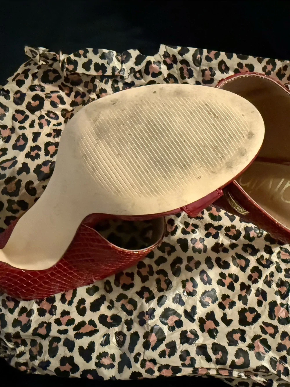 Calvin Klein Red Croc-Embossed Open-Toe Heeled Sandals